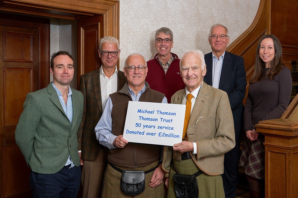 Michael Thomson, a co-founder of the Thomson Charitable Trust, is bowing out after 50 years. He is pictured with Trust chairman Stuart Thomson and (from left) fellow trustees Simon Thomson, Andrew Thomson, Gordon Bannerman, John Thom and Helen Band. Pic: Fraser Band Photography