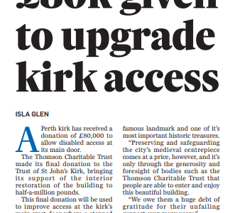 £80k donated by Thomson Trust to upgrade kirk access £80k donated by Thomson Trust to upgrade kirk access